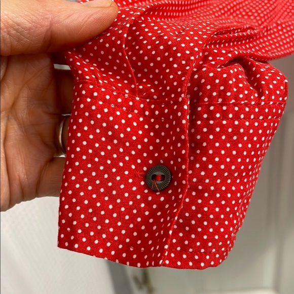Maeve Red Matilda Polkadot Blouse Pleated Long Sleeve with Notched Collar Size S - Picture 6 of 12
